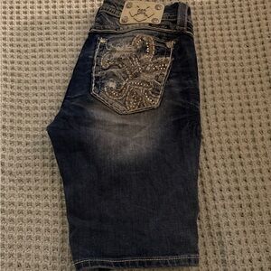 Miss Me Dark Blue Embellished Shorts